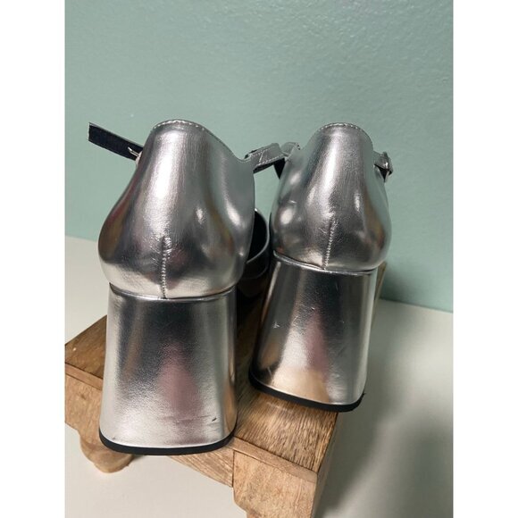 Silver Block Heel Mary Jane Shoes - Picture 6 of 11